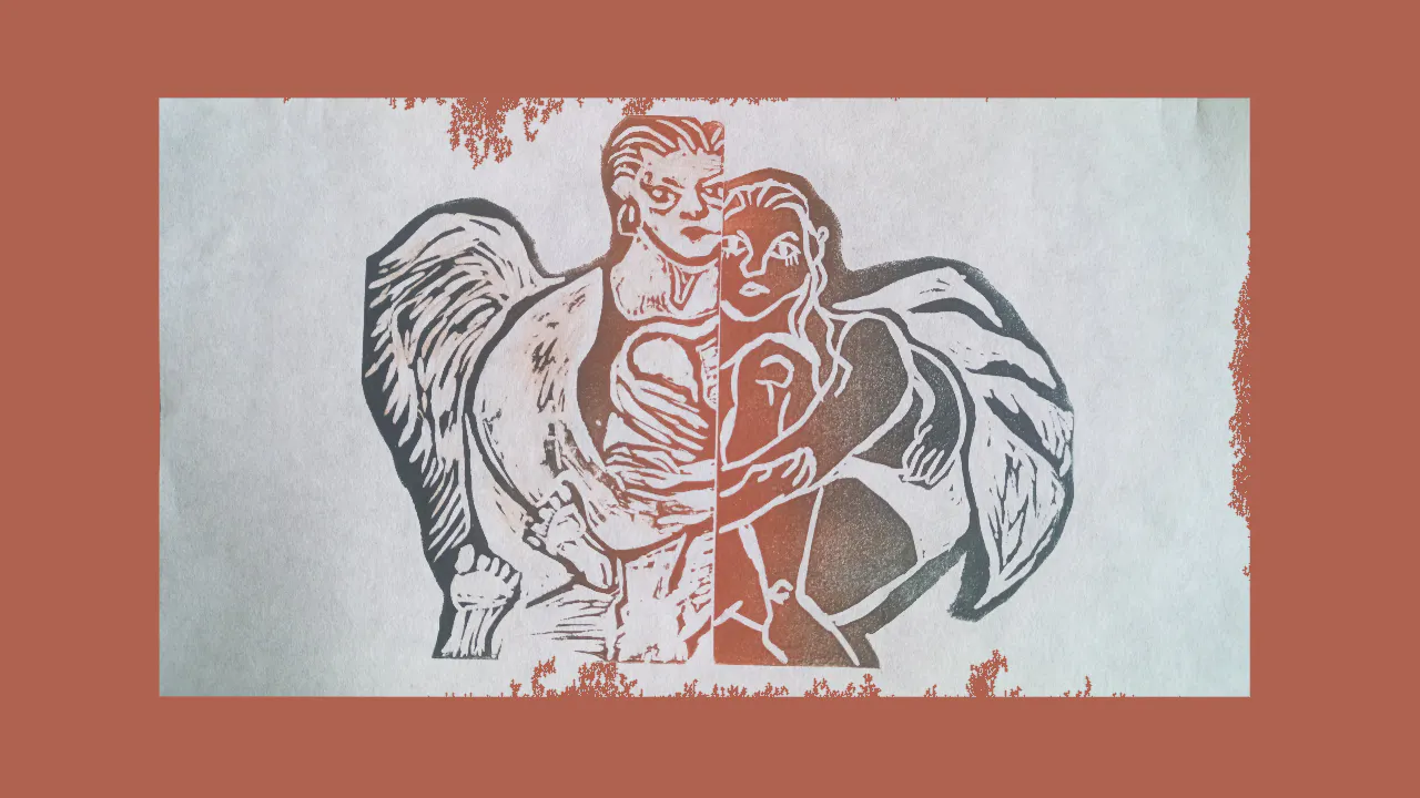 two hugging angels