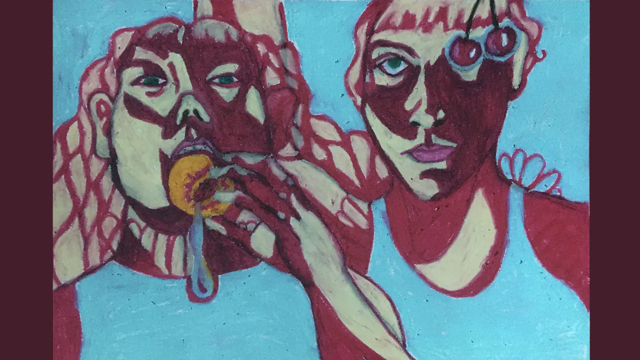 two women eating fruits