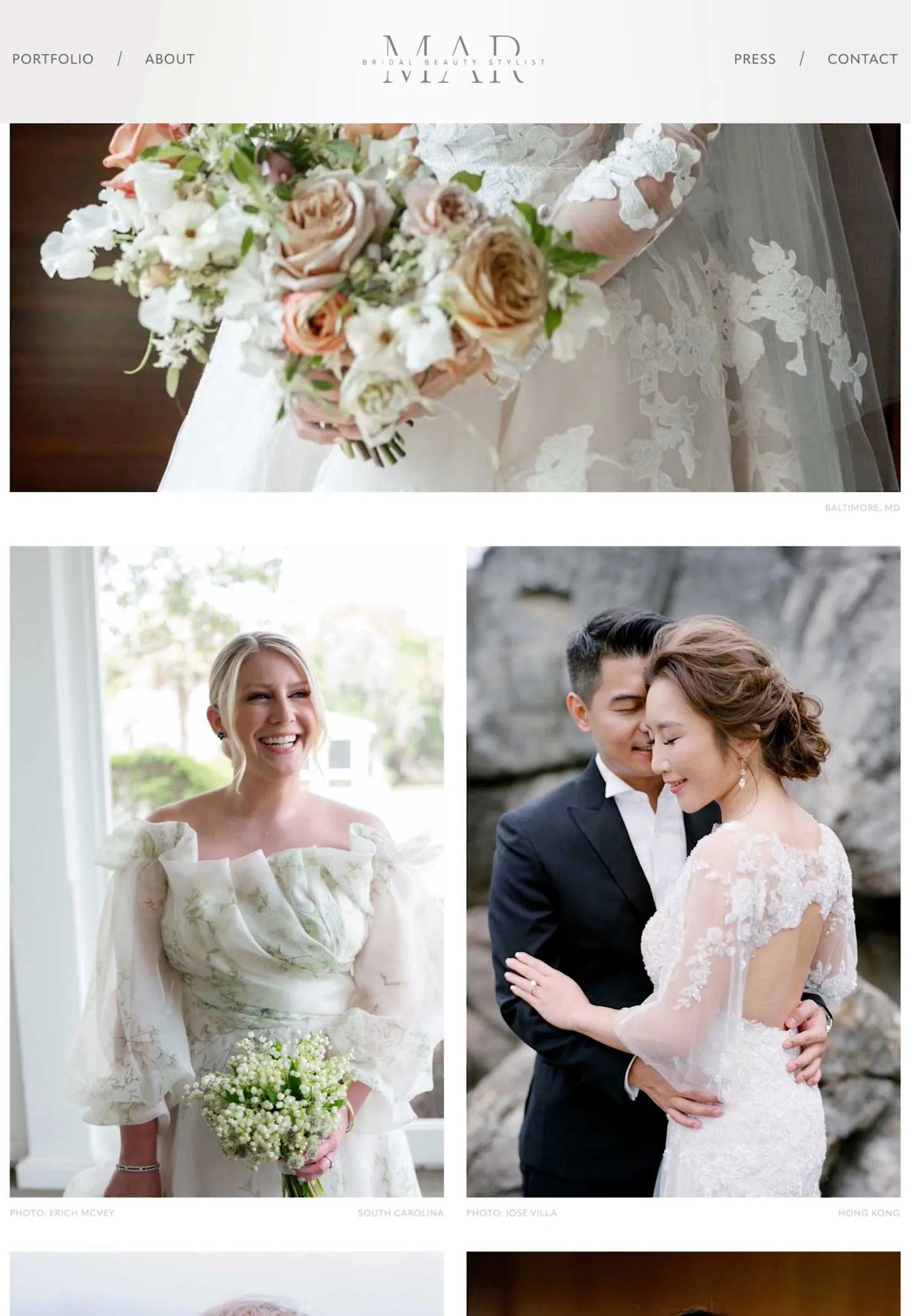 portfolio page for a bridal beauty stylist