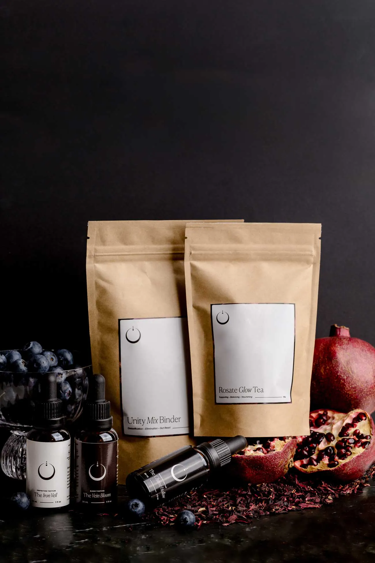 packaging design set against a dark background