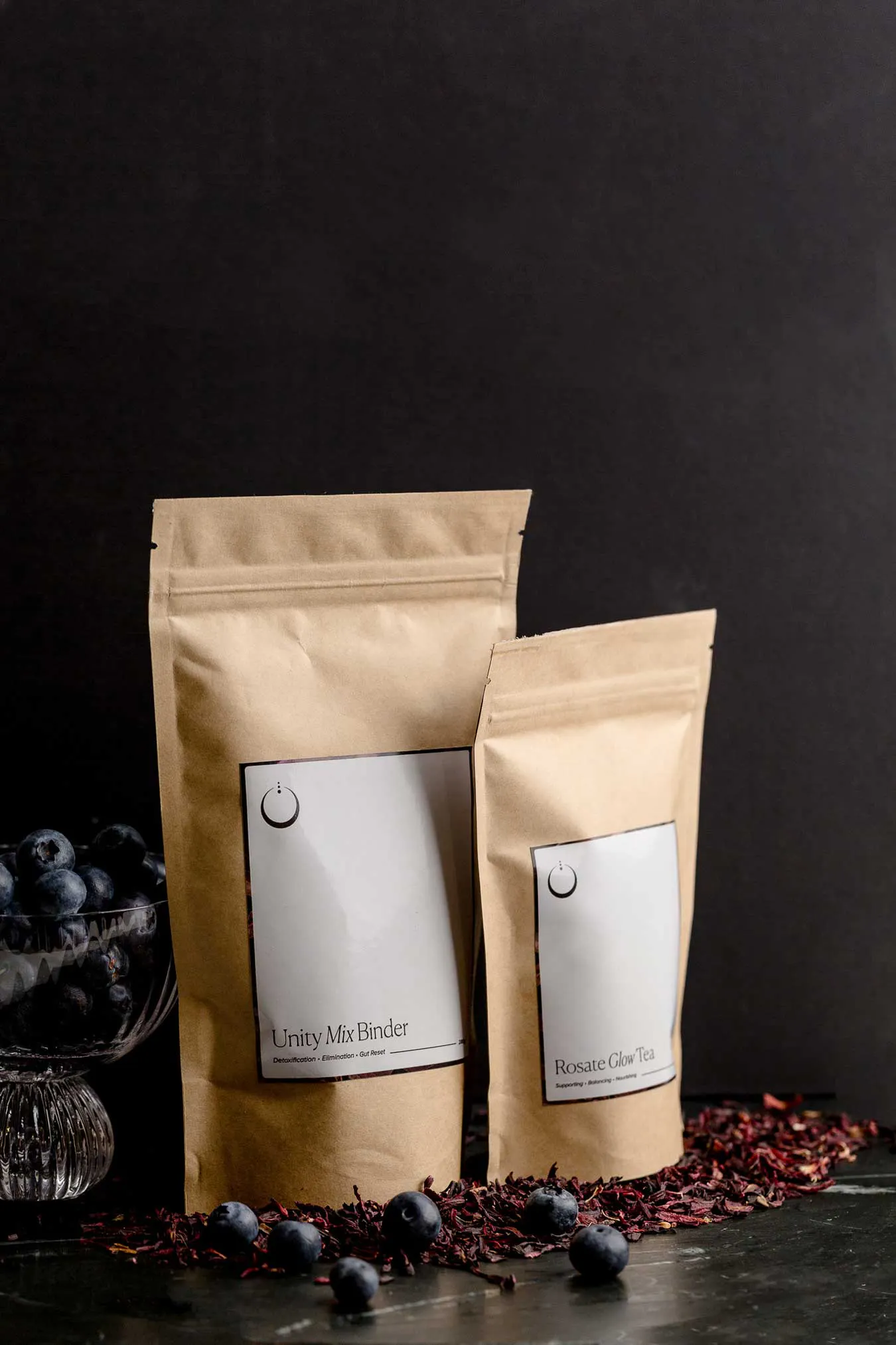 packaging design set against a dark background