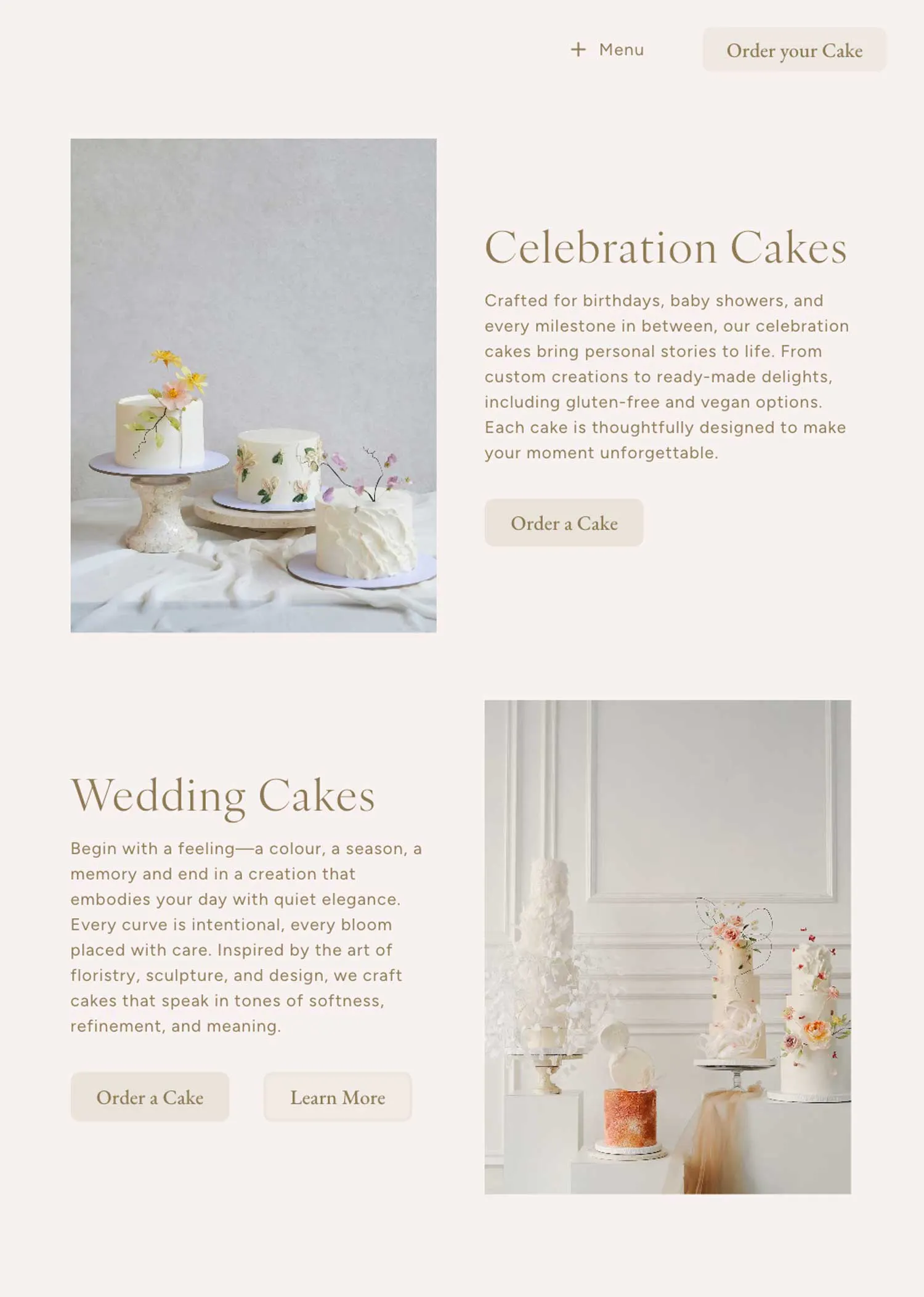 website for a high-end cakery