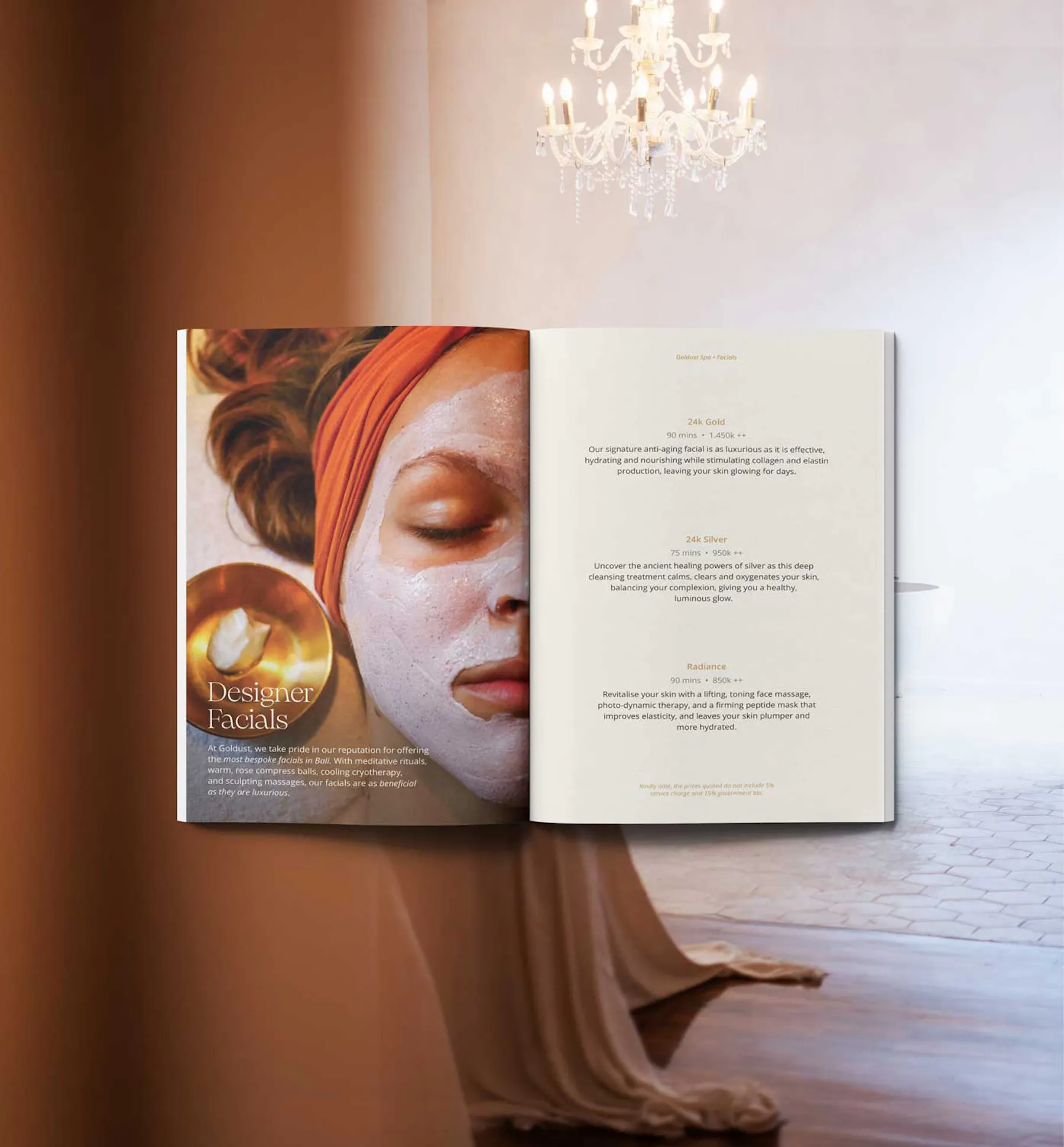 menu design for a luxury spa