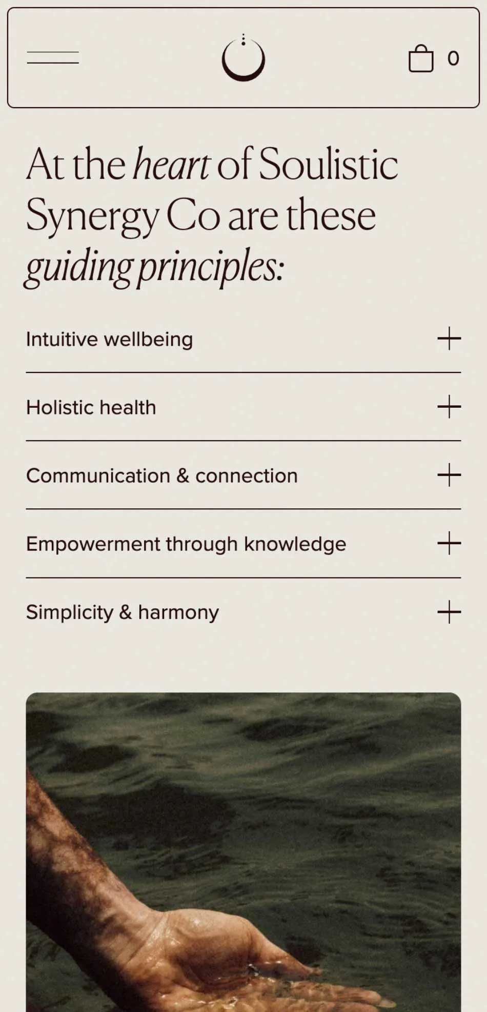 our values section on a holistic health website