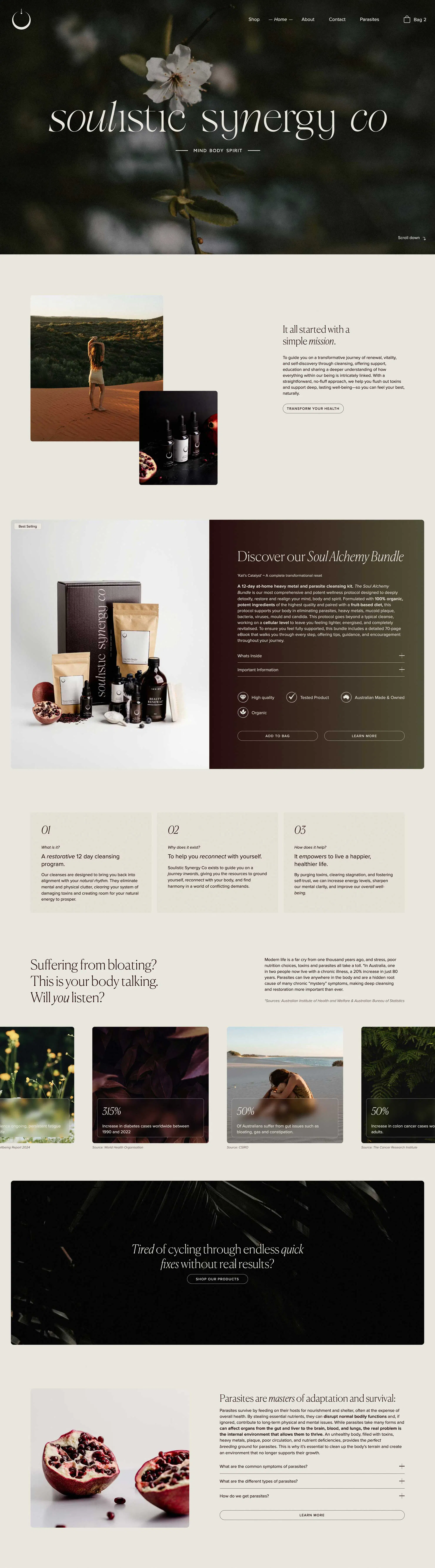 homepage of a wellness brand