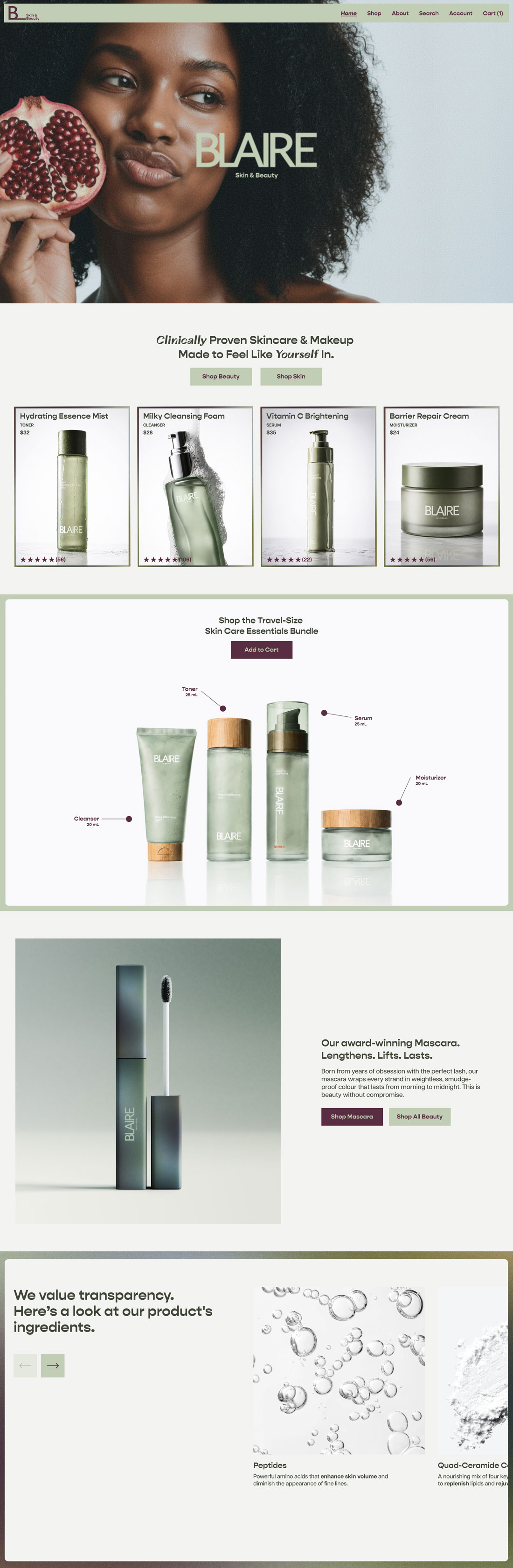 landing page design for cosmetics and skincare brand