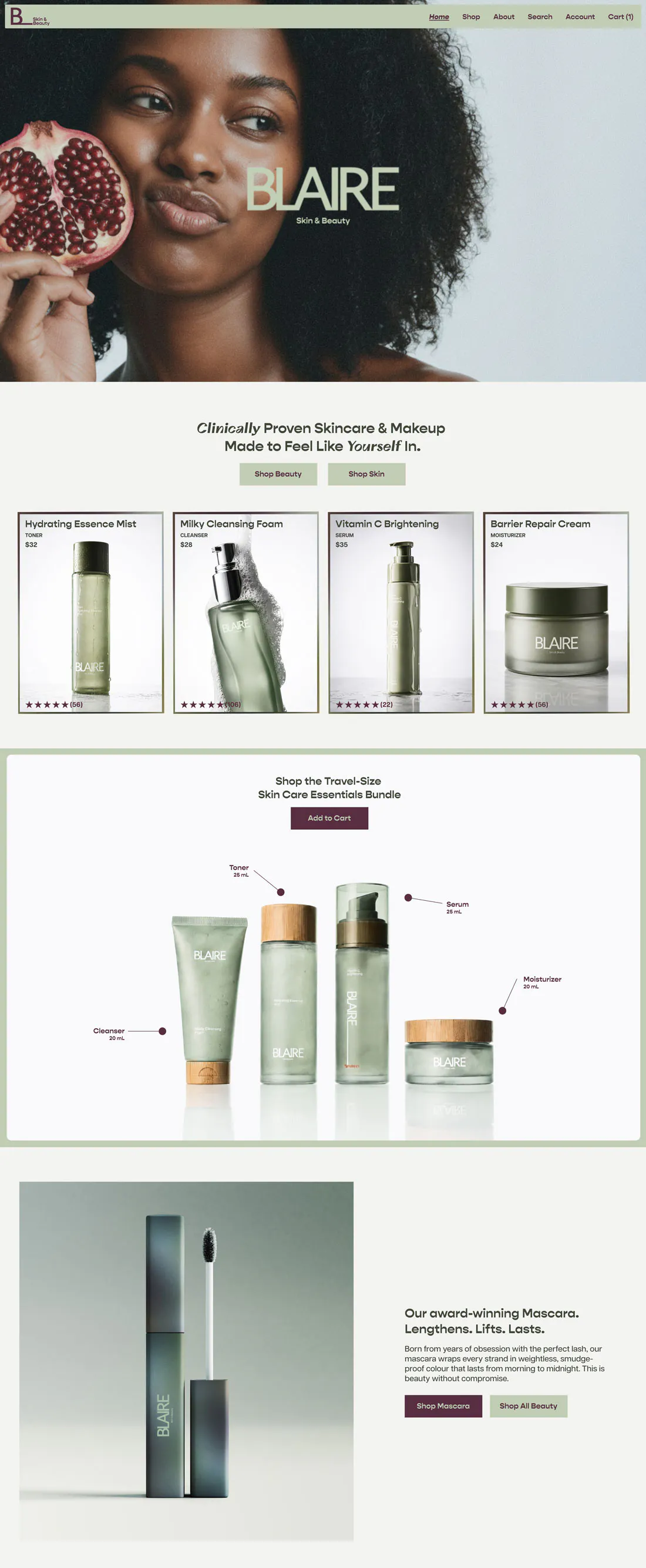 landing page design for cosmetics and skincare brand