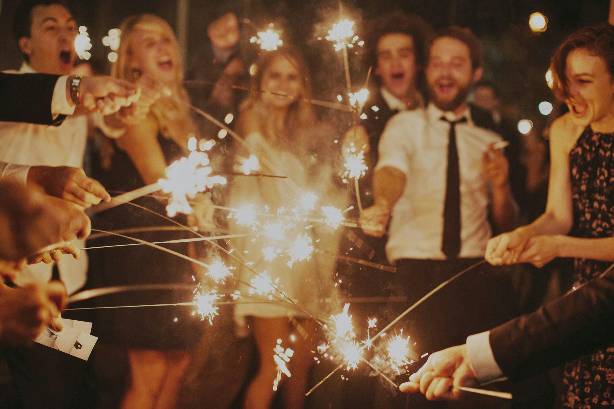 wedding guests with sparklers