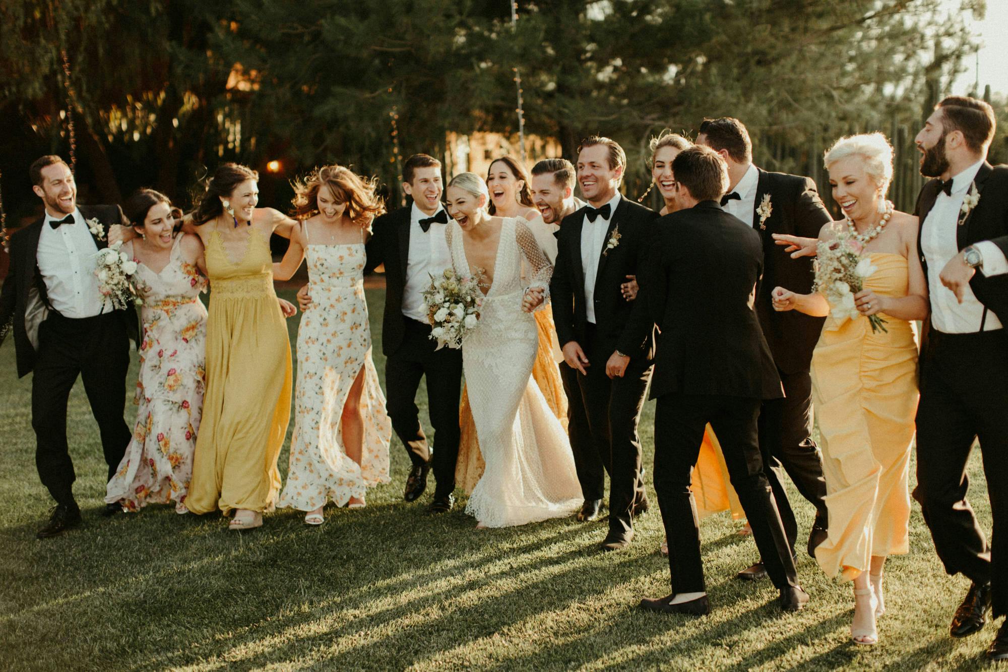 candid laughing bridal party photos