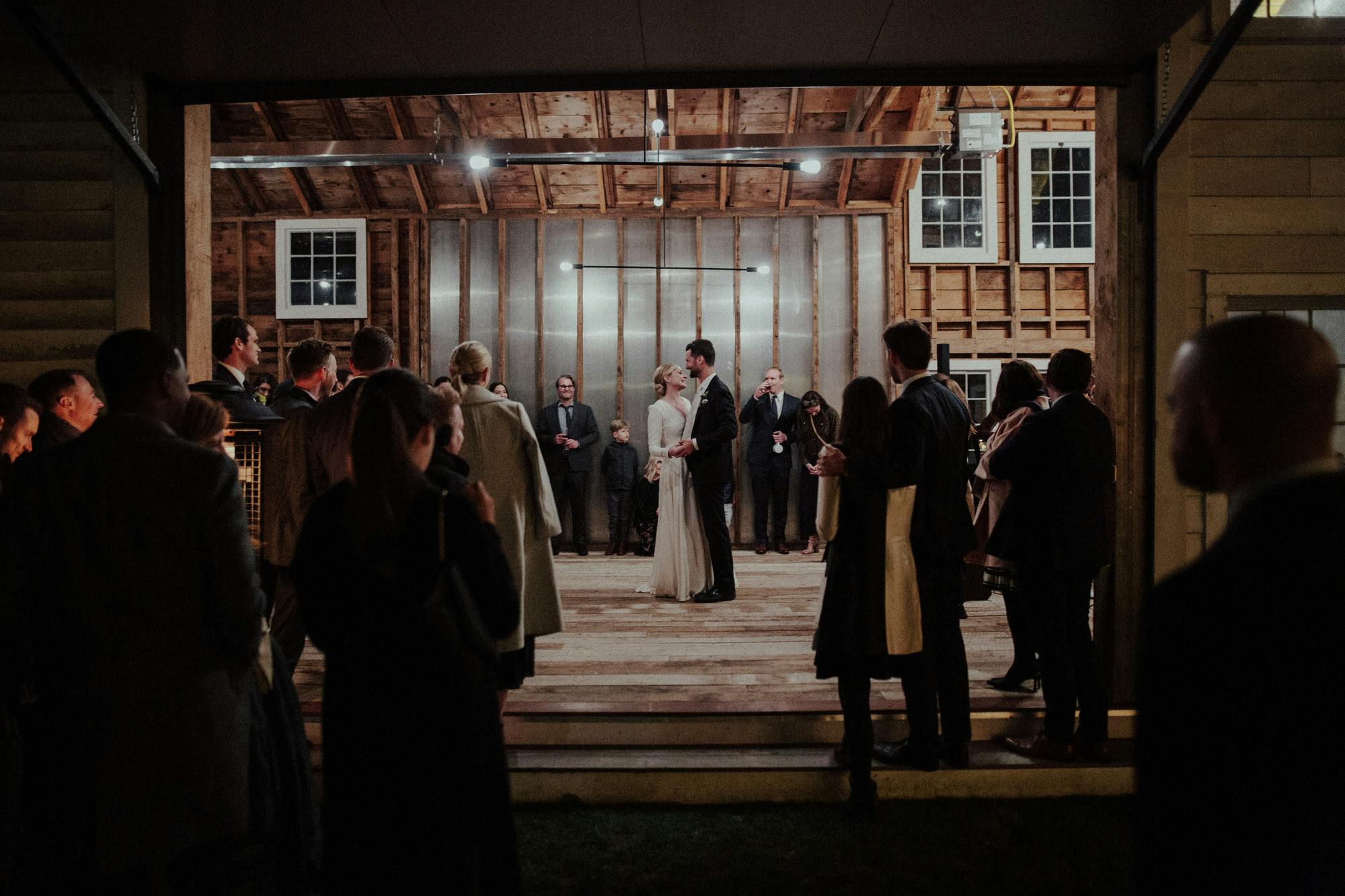 first dance in a barn at night