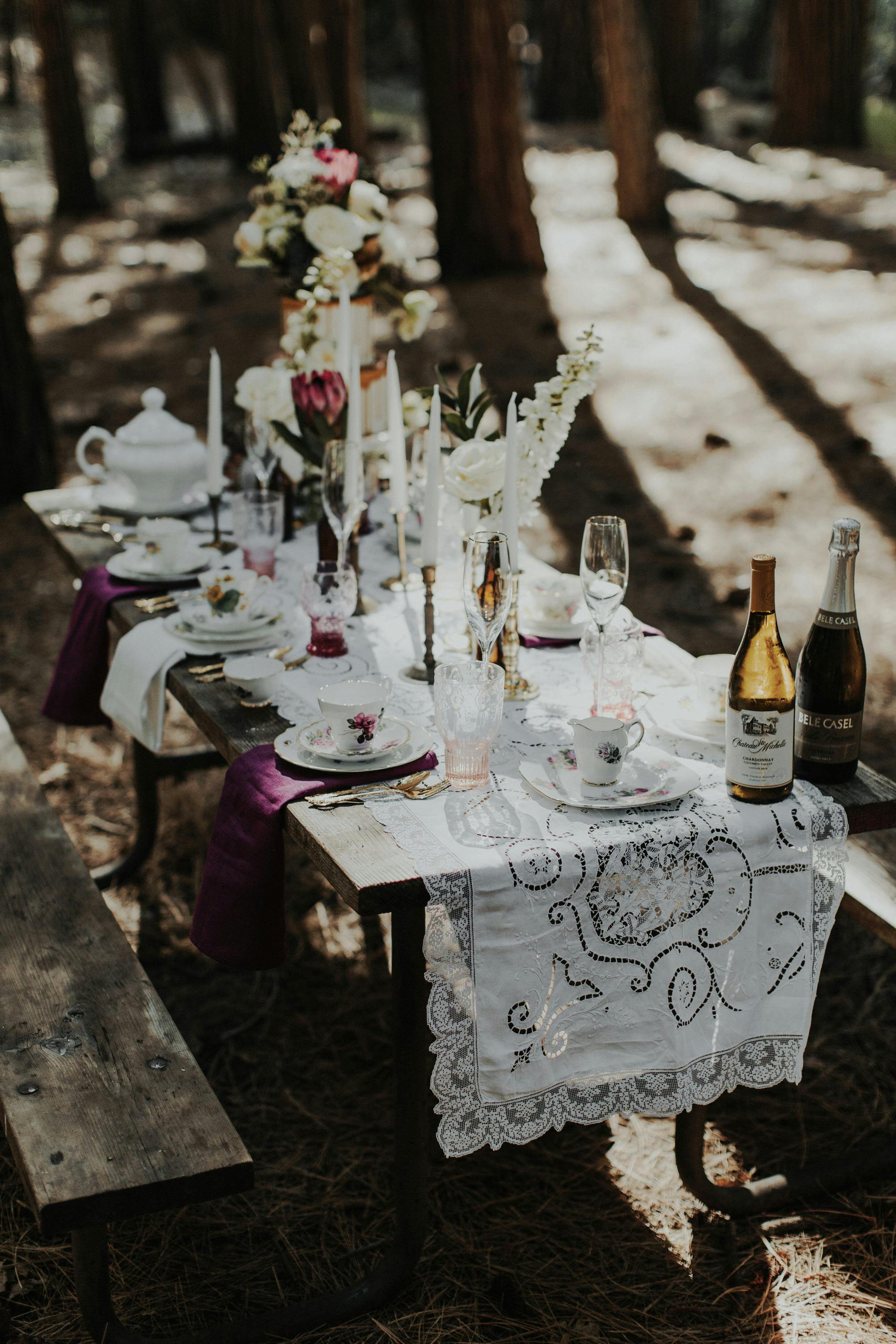 cute tablescape in the woods of yosemite