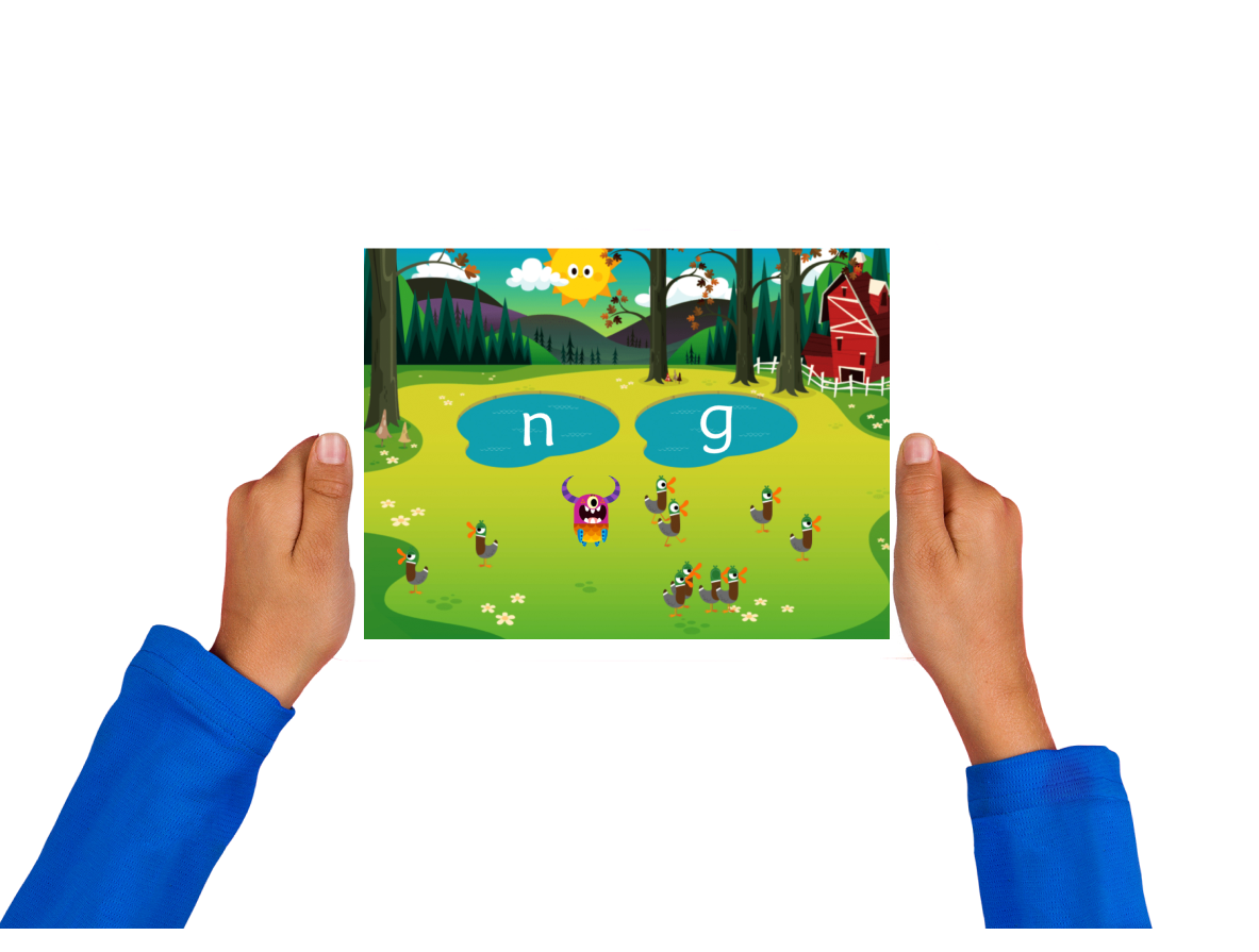 Child playing the educational game Teach Your Monster to Read on an iPad