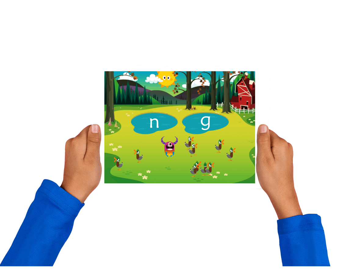 Child playing the educational game Teach Your Monster to Read on an iPad