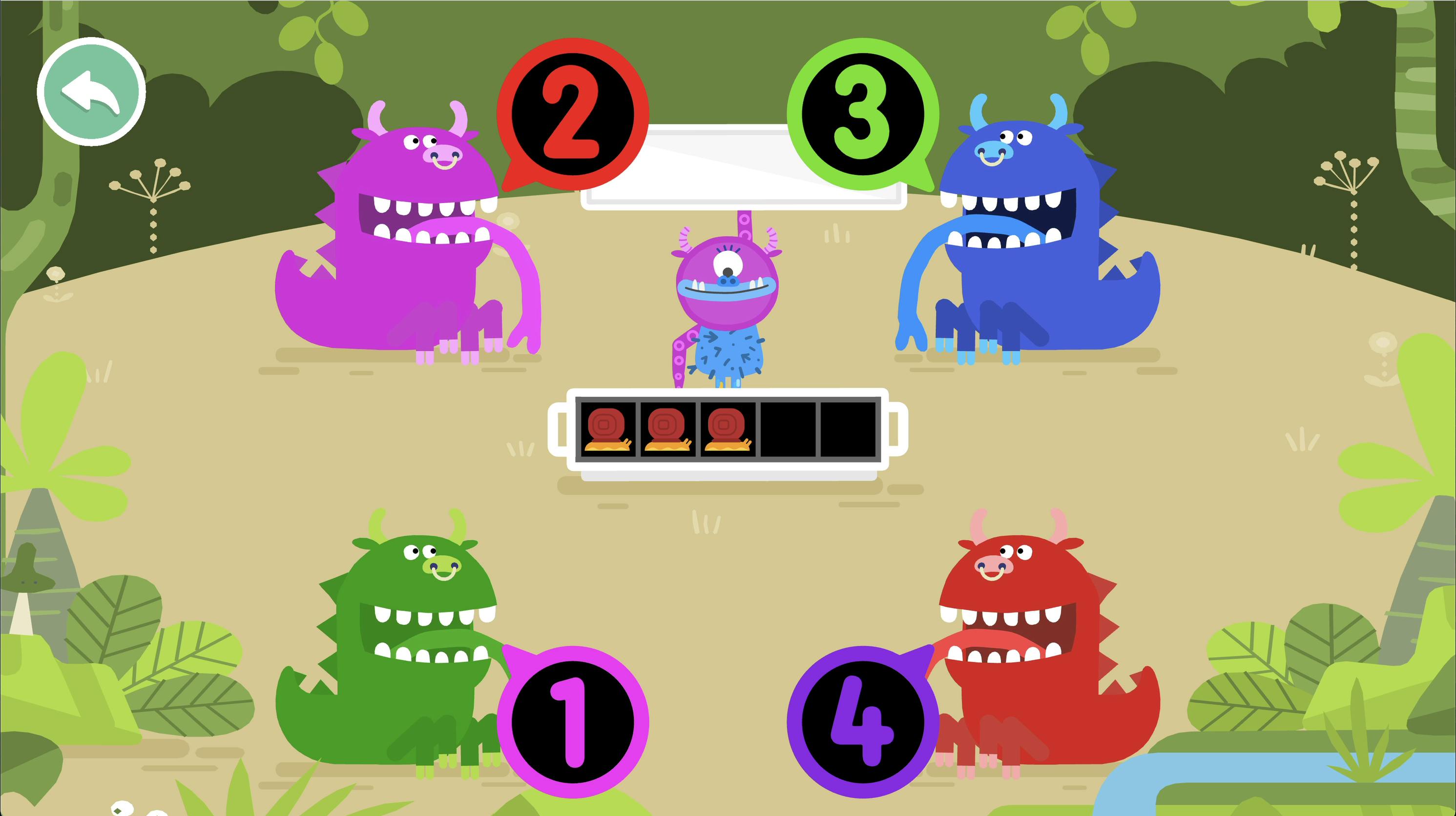 A screenshot from Teach Your Monster Number Skills - an educational app for kids.