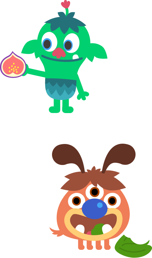 Sprout and Gruff - characters from Adventurous Eating