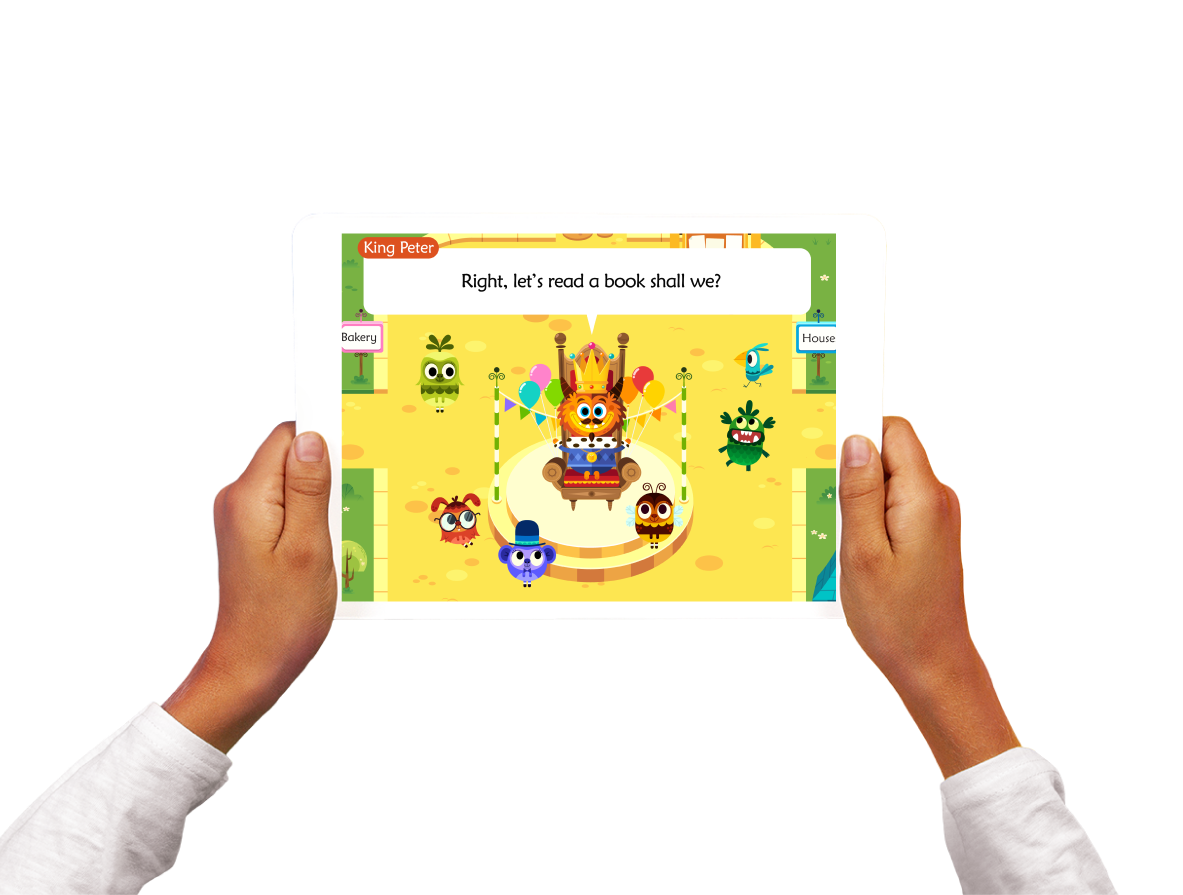 A child playing the educational game Reading for Fun on an iPad