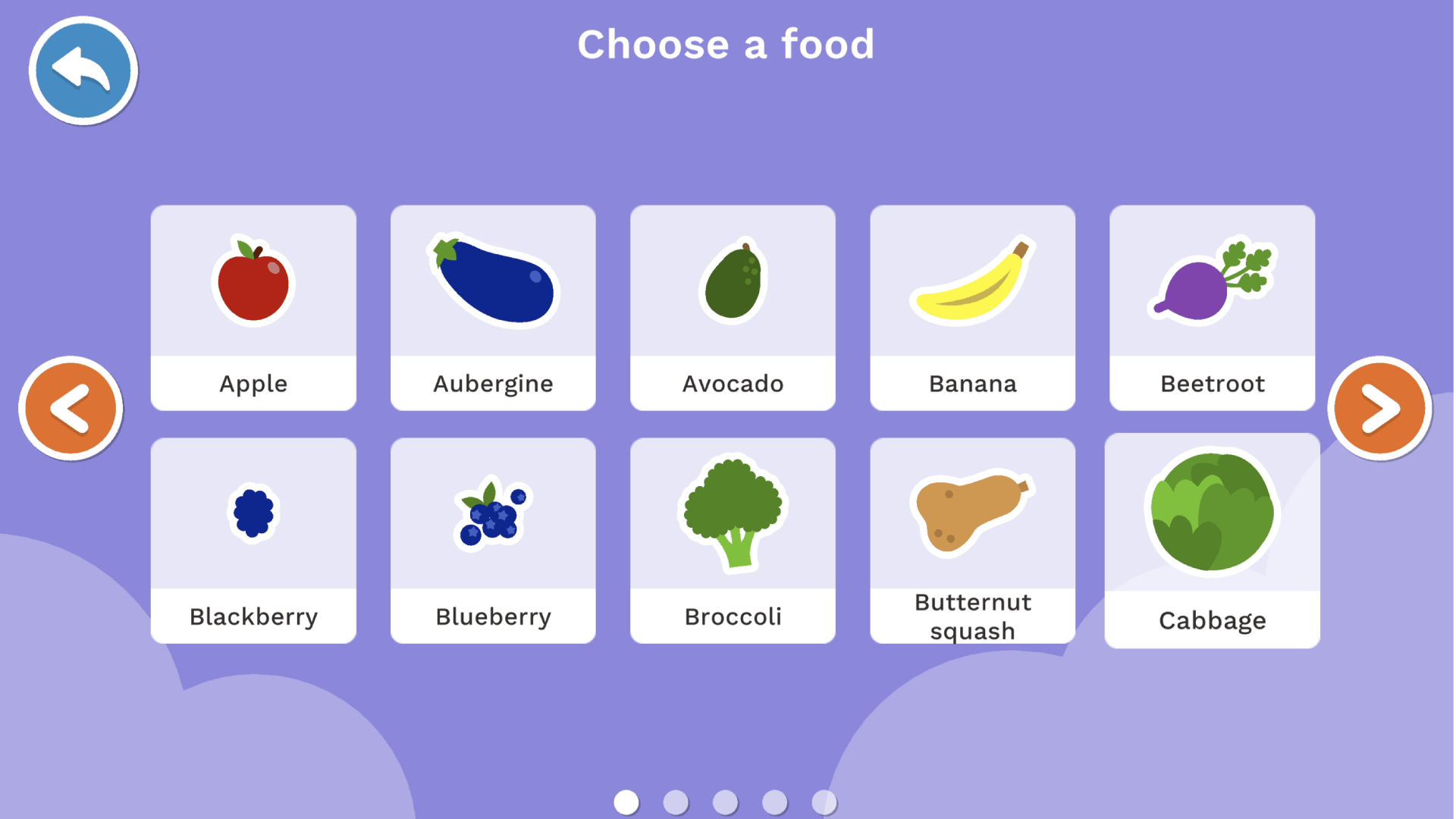 Food menu in Adventurous Eating Practice Mode