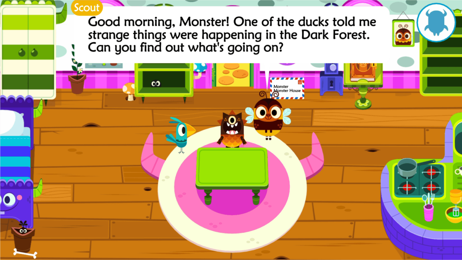A screenshot of Chapter Five from the game, it displays the text: Good Morning Monster