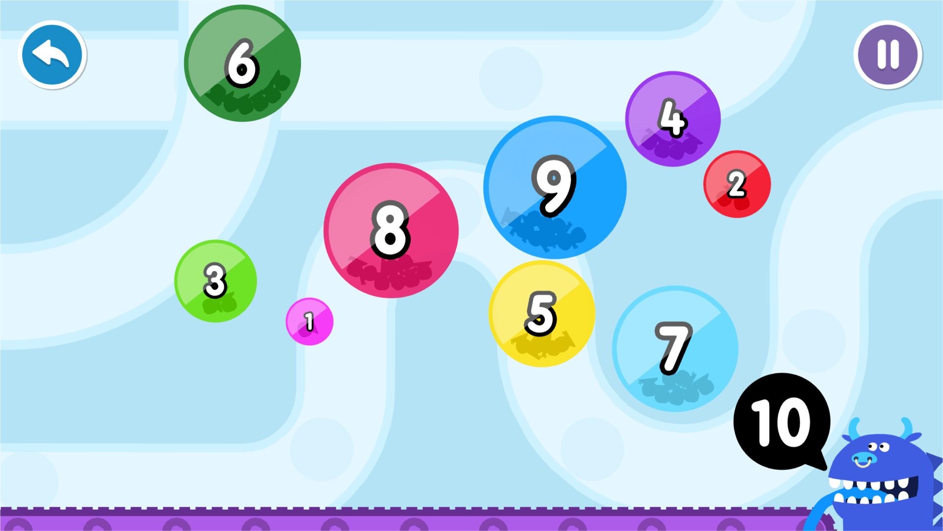The bubbles game from Number Skills. A dinocow asks for '10'
