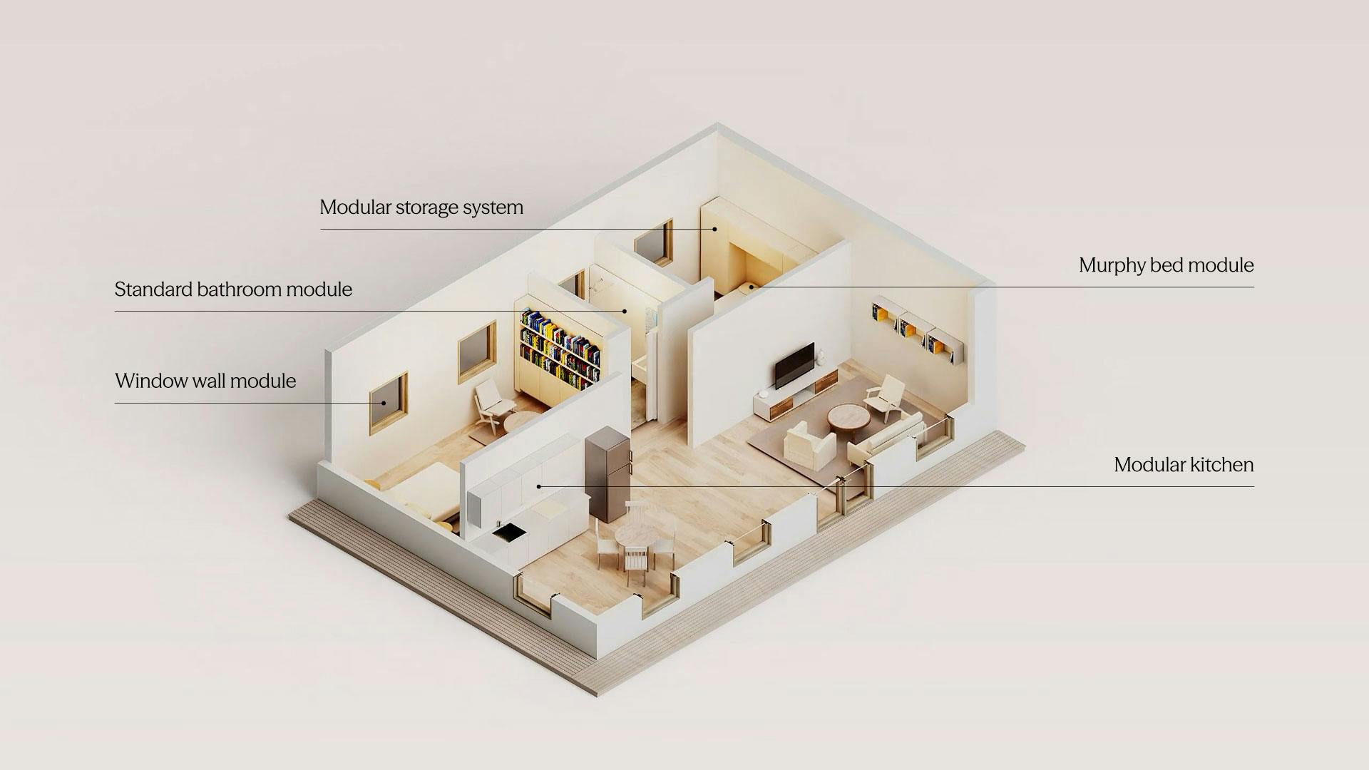 Diagram showing an ADU home design using Type Five modular design system