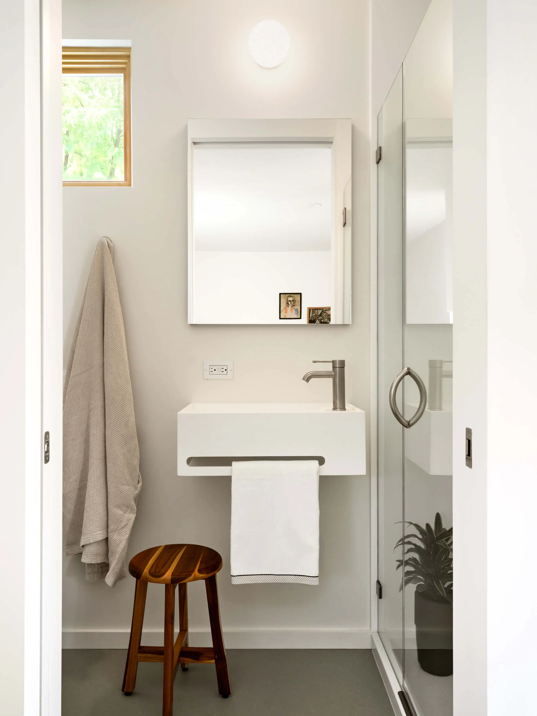 Interior shot of a small bathroom of a Type Five ADU