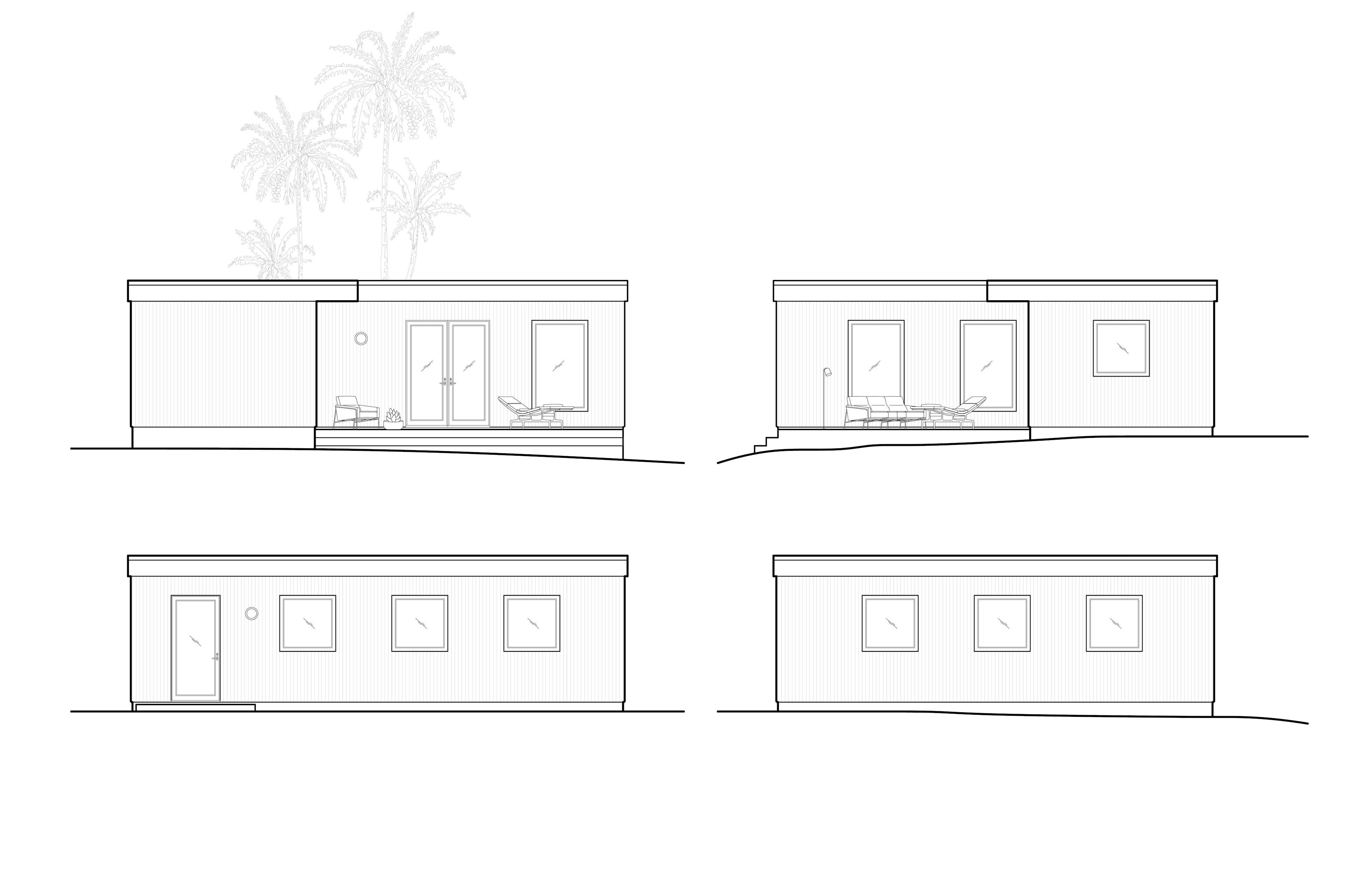 Architectural elevation drawings of a Type Five ADU