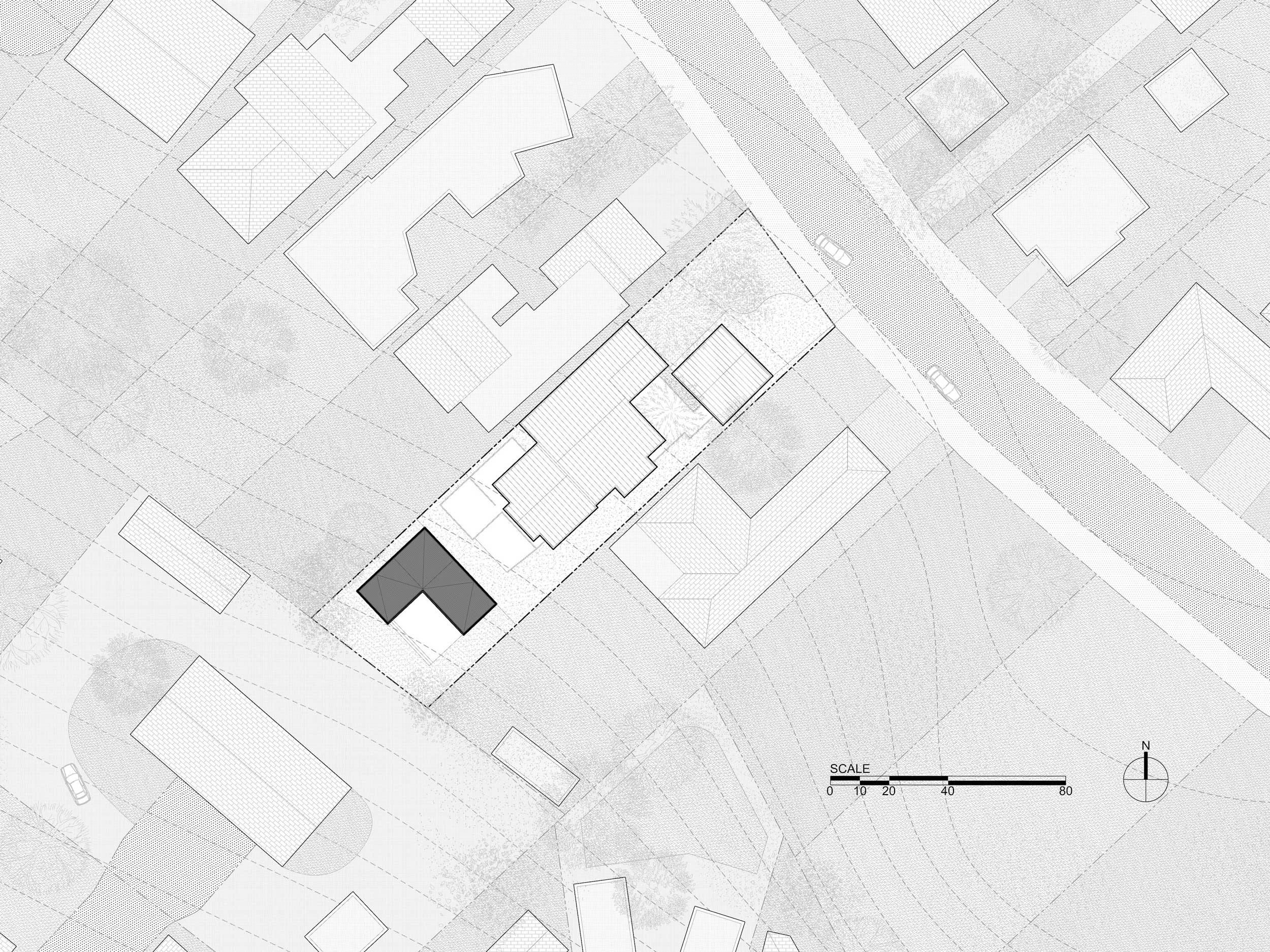 Architectural site plan of a Type Five ADU