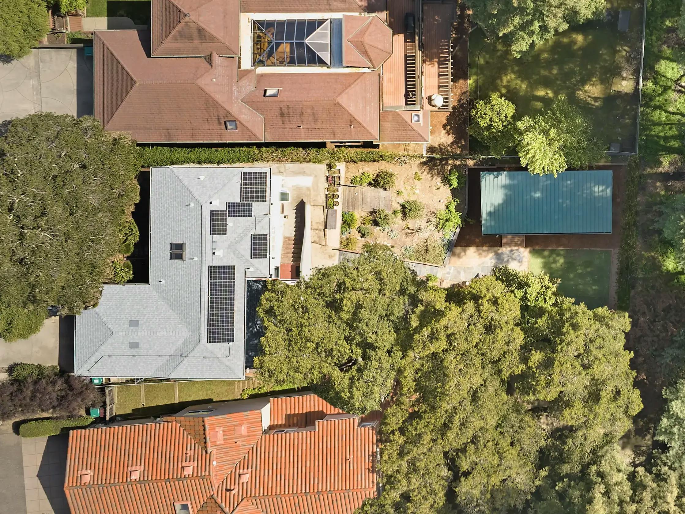 Overhead shot of an Oakland property with a Type Five backyard ADU
