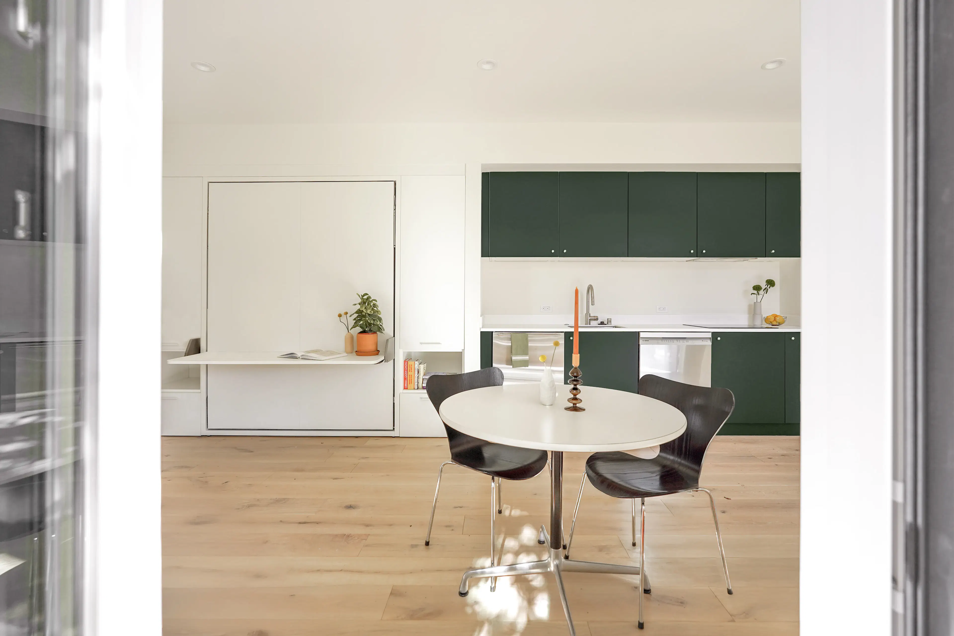 Interior view of a Type Five ADU open plan kitchen and common area.