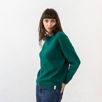 Pull femme en laine merinos recyclé - vert - vue principale