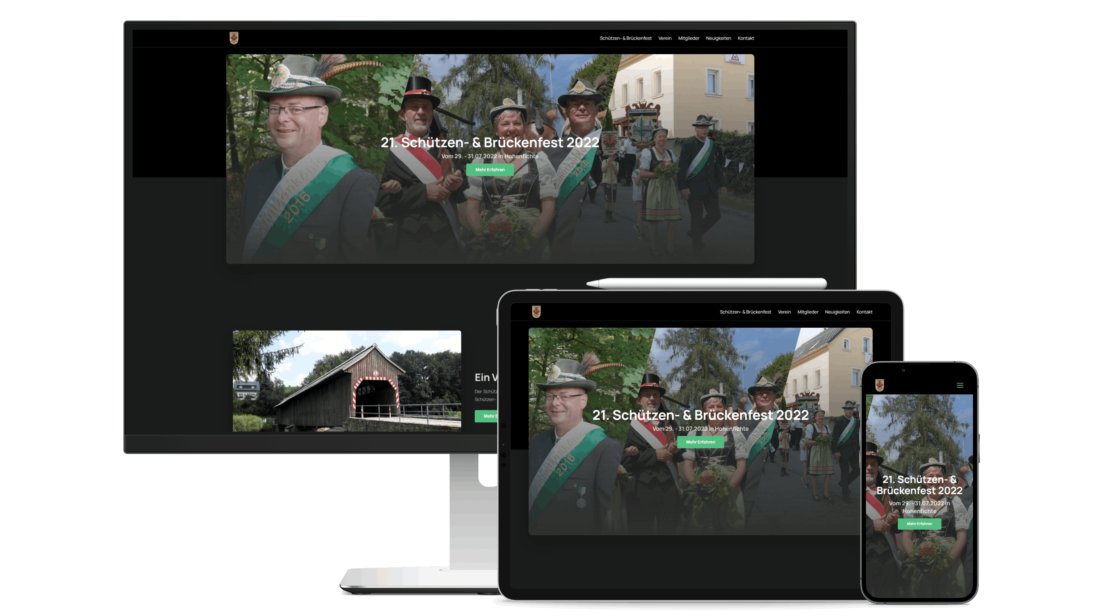 Auf diesem Bild können sie die Website des Schützenvereins auf verschiedenen Geräten sehen.