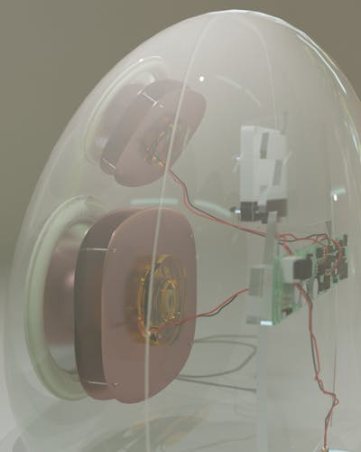 3D render of side shot of a transparent plastic speaker