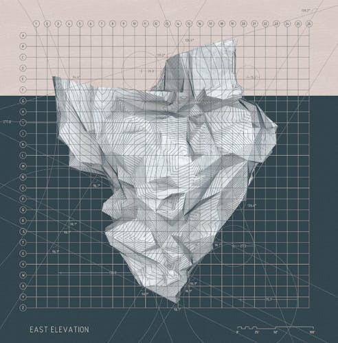 Iceberg Study. Translation of a photograph of an iceberg into a digital and a physical 3D model via geometric, textural and color analysis. AUD 143. (With Angie Zheng.)