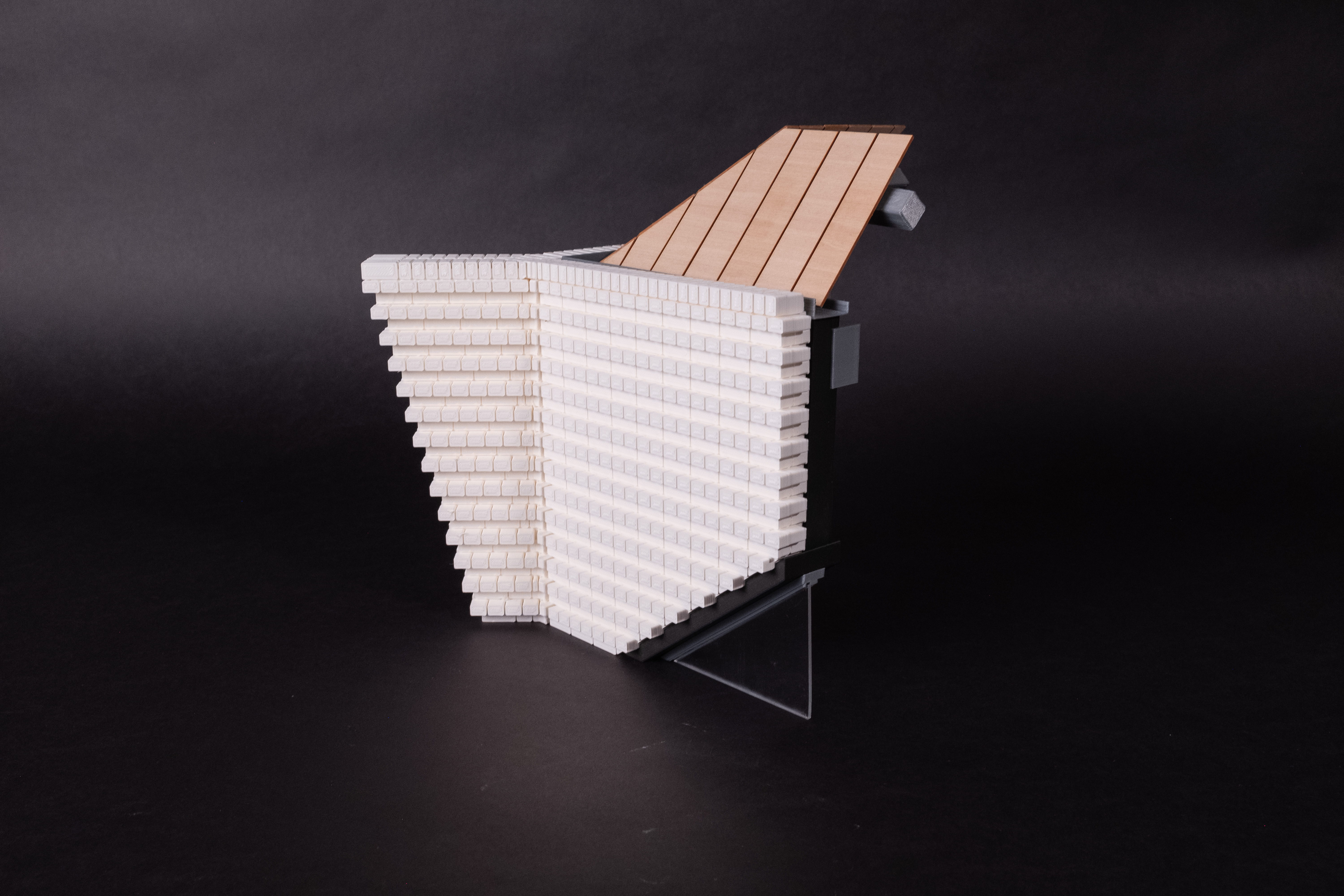 A study model at 1/4inch scale of a chunk of Erich Mendelsohn's Steinberg Hat Factory (1921) 