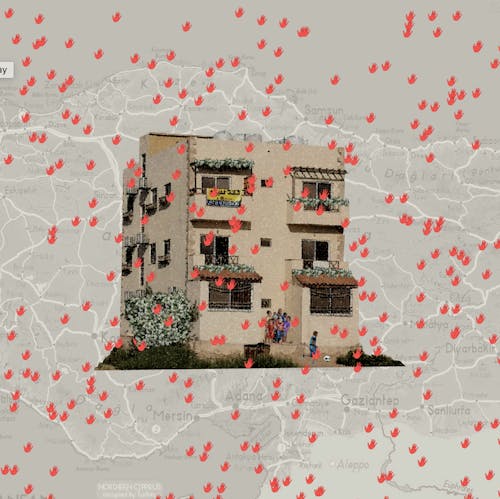 A home with red hands over it,