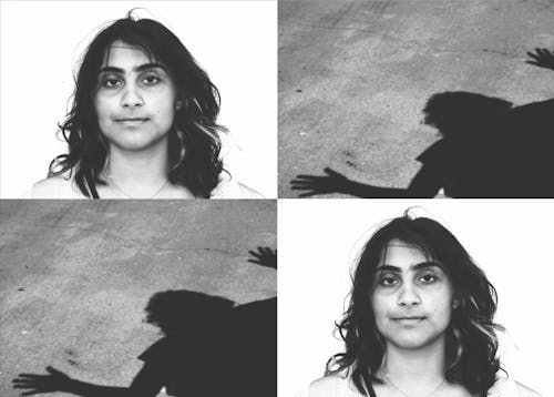 Two images of a girls face and two images of her shadow