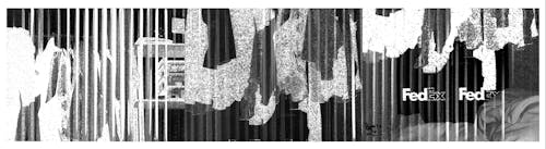 Artwork titled "the old scent from my closet," featuring a digitally altered and fragmented image of hanging clothes. The vertical lines and distortion create a disoriented effect, symbolizing scattered memories. The familiar yet indistinct forms invite viewers to piece together and recollect personal experiences. 