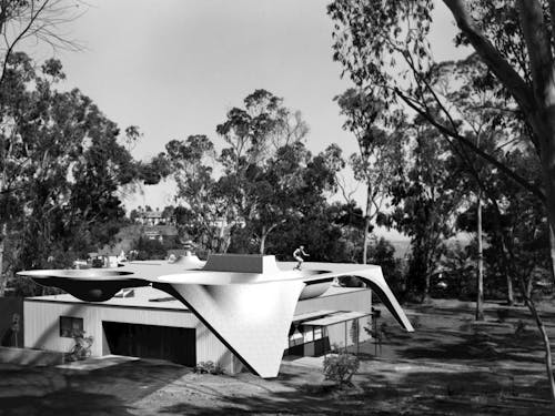 View of an imagined skatepark built above Case Study House #9 in the Pacific Palisades