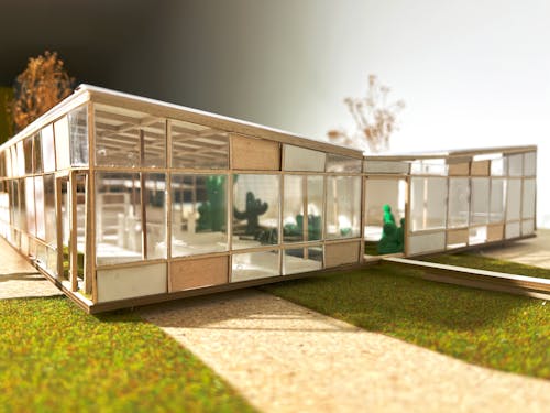 A physical model of one of the case study houses, made with basswood, acrylic board, MDF, acrylic paint, and clay.