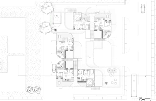 An architectural plan of an apartment complex