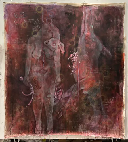 6.5 CREEDANCE RP, 2025, oil, acrylic, chalk pastel, and glitter on canvas, 84’’x96’’
