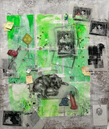 Untitled [Childhood Self-portrait], mixed media on paper, ~36’’x48’’