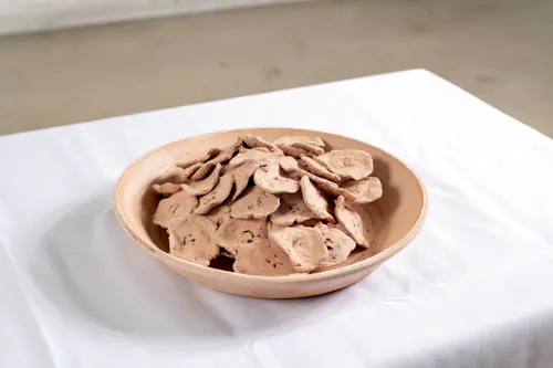 All I Remember/ This unglazed work reflects on my Haitian roots and my disconnection from it. A tradition I enact to feel a connection is eating Haitian food on my Birthday. 