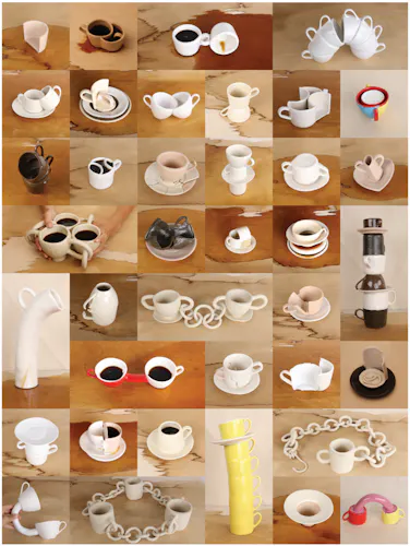 4.CuppyBreak (Collage grid), 2025, Ceramics, Dimensions Variable