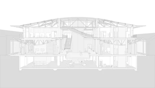 Perspectival section from Major Building / Comprehensive Design Studio