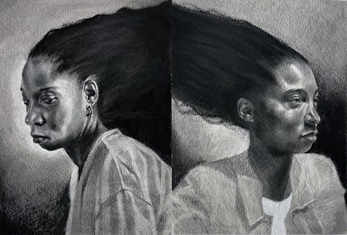 You are the Sunlight's Burden (2022). Charcoal, Conte Crayon, and Black Pastel on Watercolor Paper, 30 in x 44 in. 