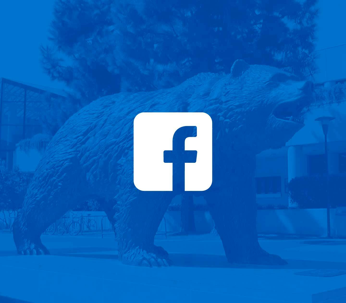 Facebook logo and bruin statue