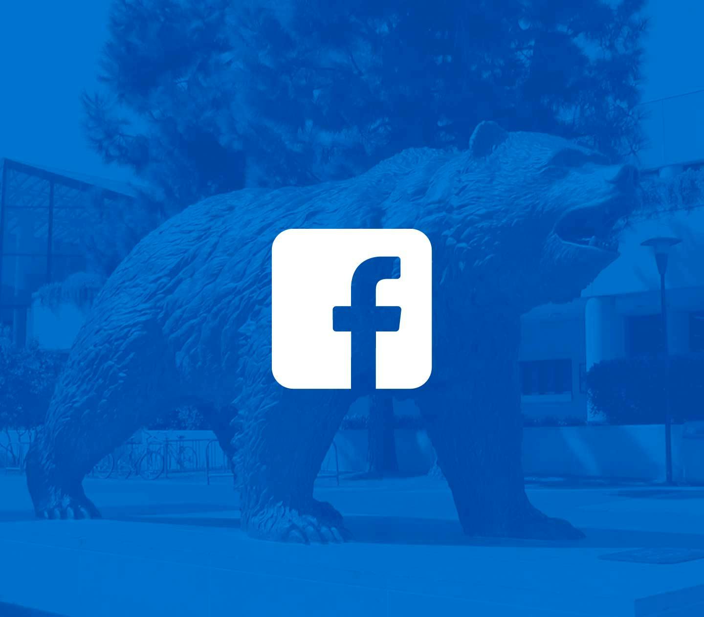 Facebook logo and bruin statue