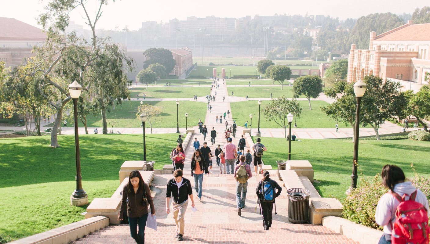 students walking on campus