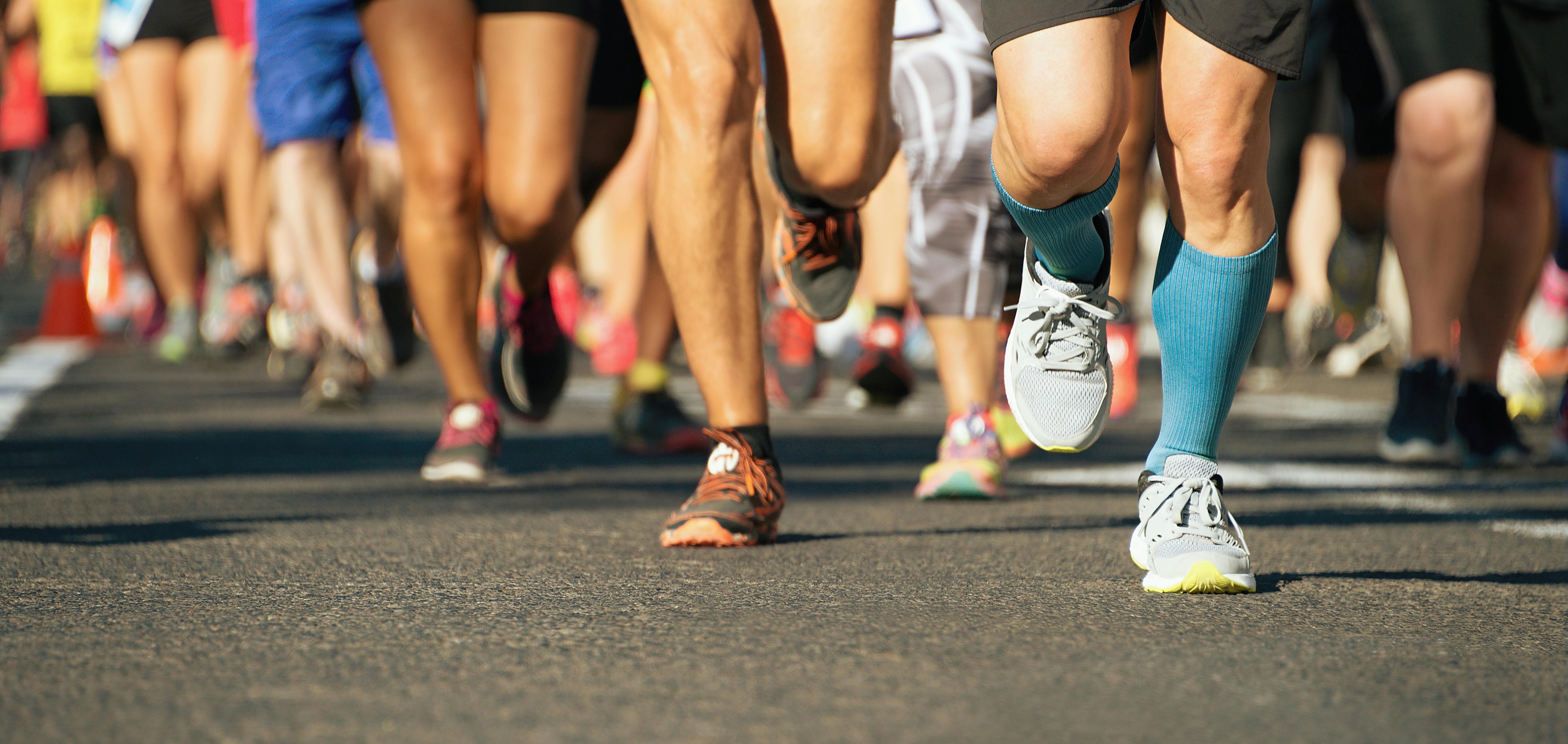 Feet running in marathon or race